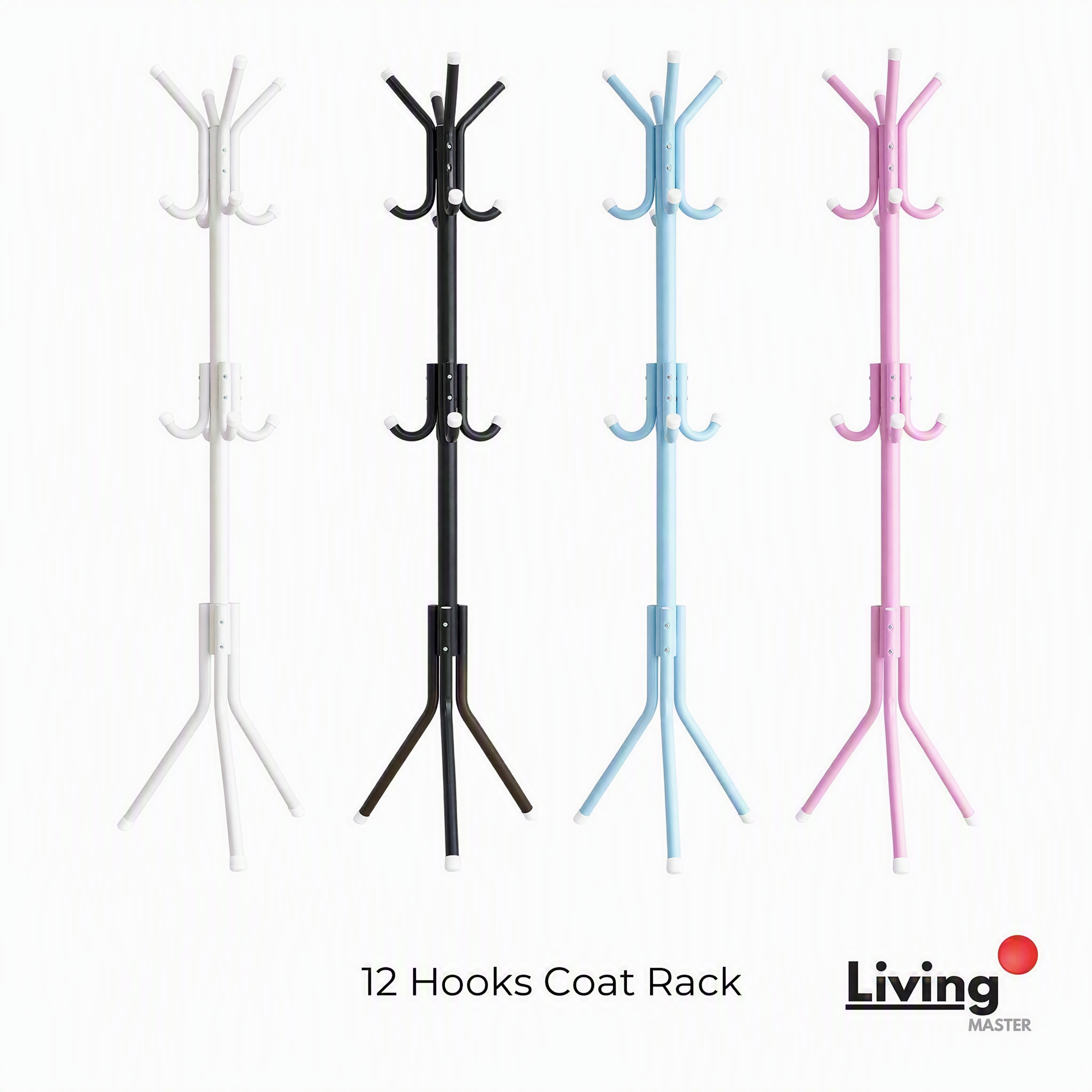 12 Hooks Steel Standing Hanger Coat Rack for Clothes, Hat, Scarf, Jacket, Bag, Umbrella, Rak Penyangkut Baju