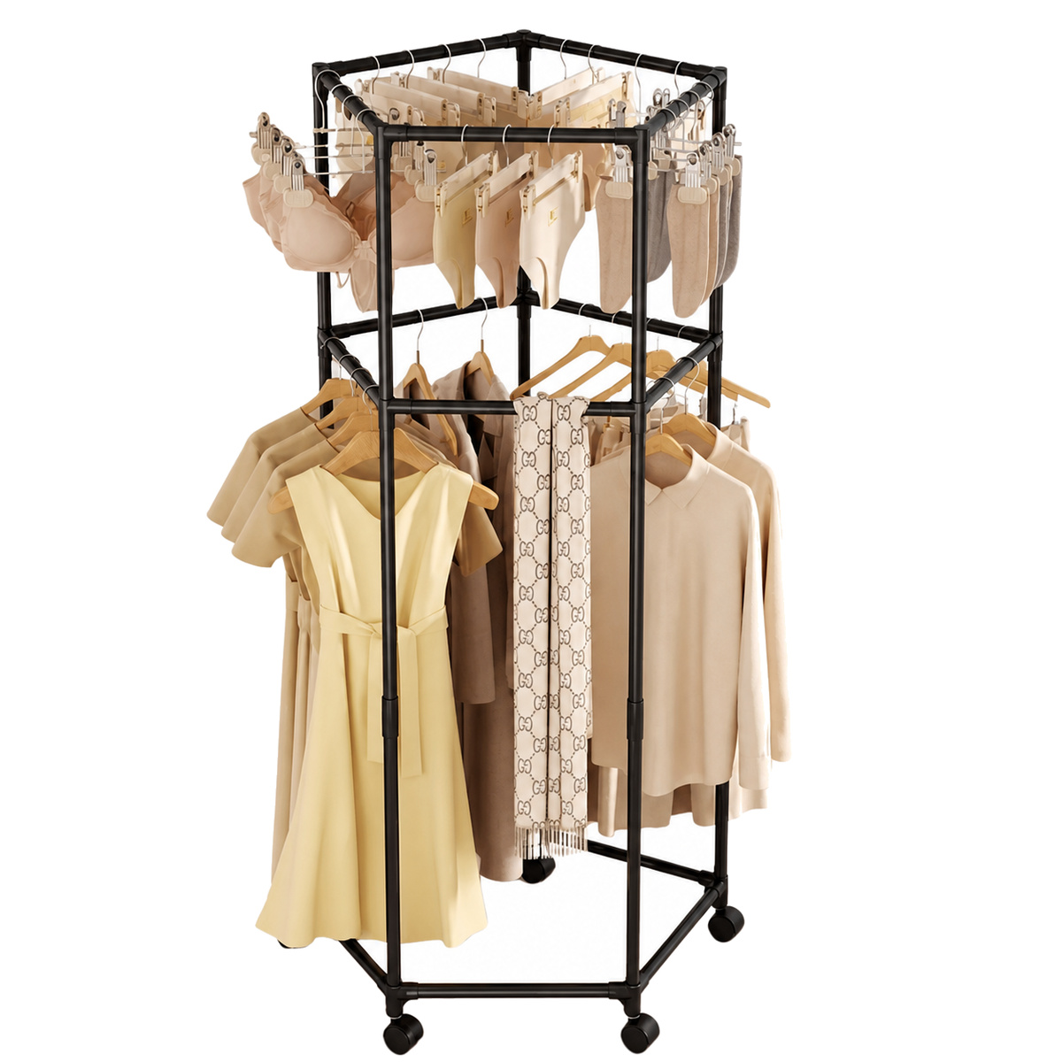 Clothes Drying Rack with Wheels Floor Standing Laundry Rack Storage Rack Penyangkut Baju Ampaian Baju