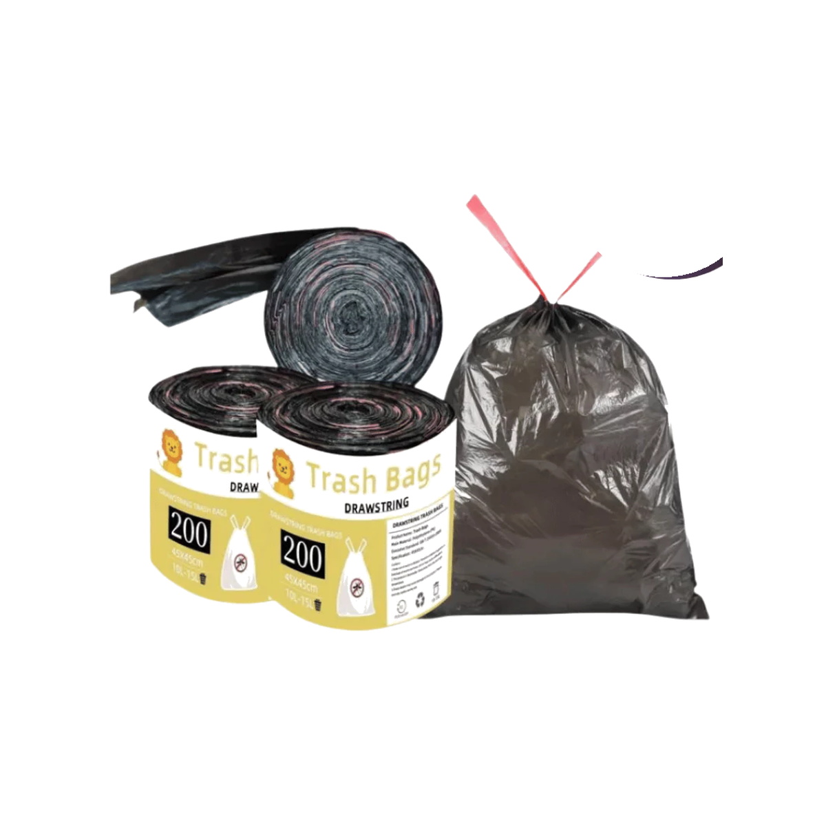 Drawstring Trash Bags 200 Bags Roll Heavy Duty Garbage Bags